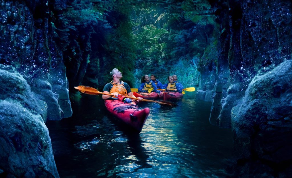 Waimarino Kayak Tours | Evening Glowworm Kayak Tour | Tauranga | Image of Kayaks in the Mangapapa Canyon