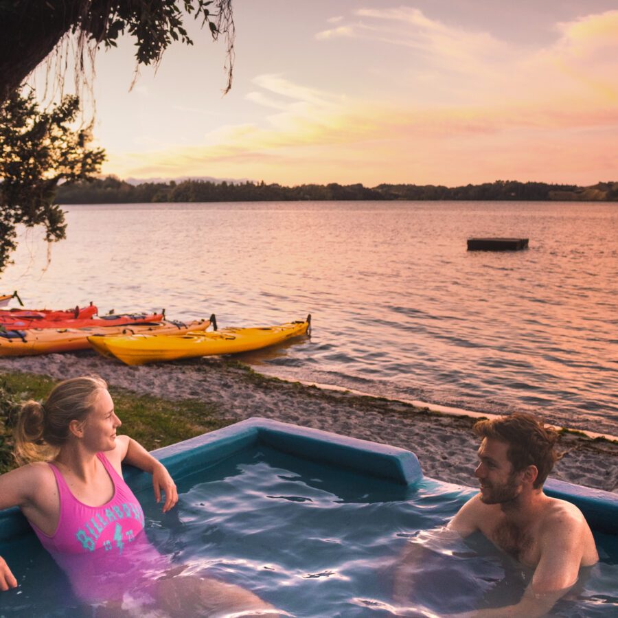 Lake Rotoiti Hot pools Soaking in the Lake Rotoiti Hot Pools at Sunset